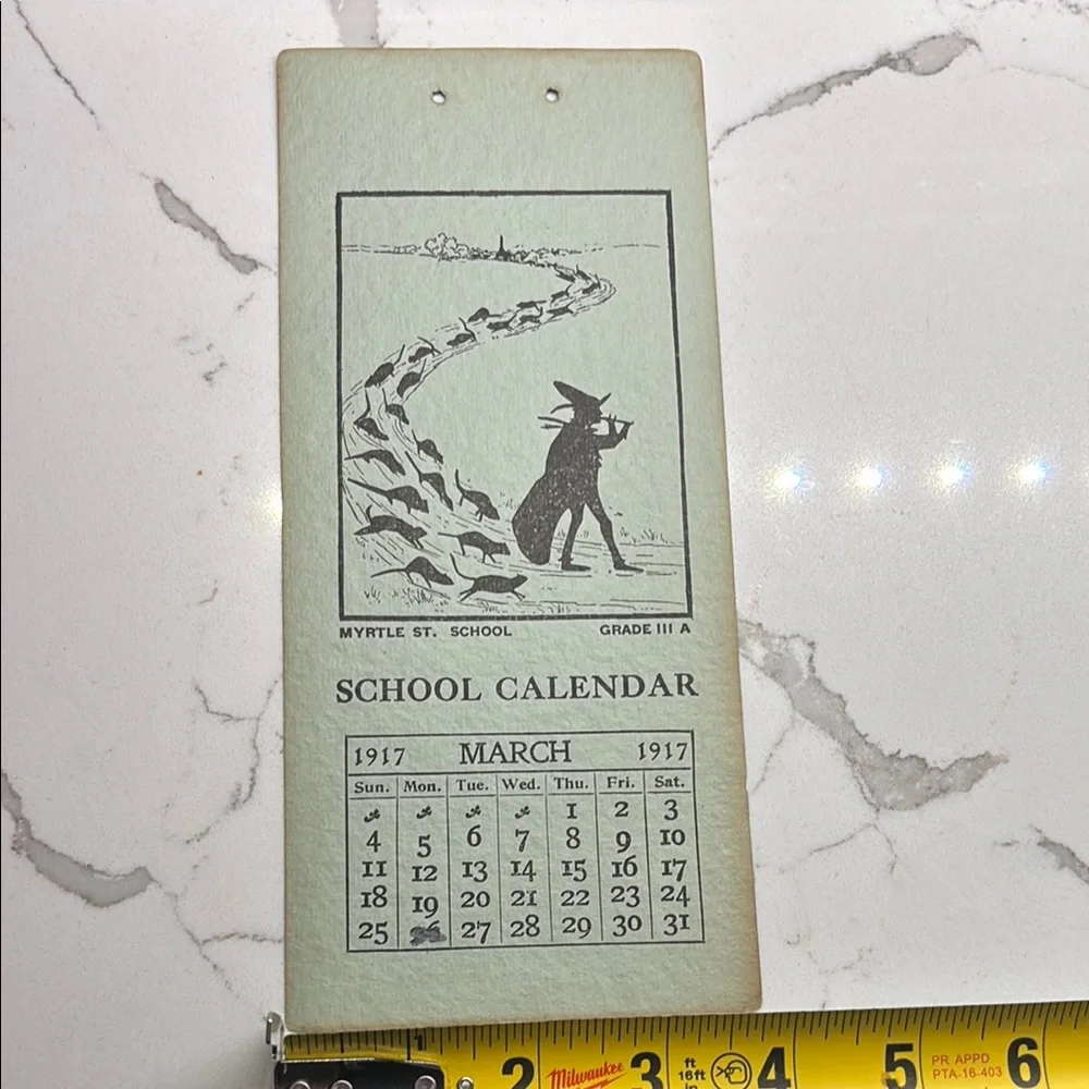 Vintage School Calendar page with witchy looking Illustration